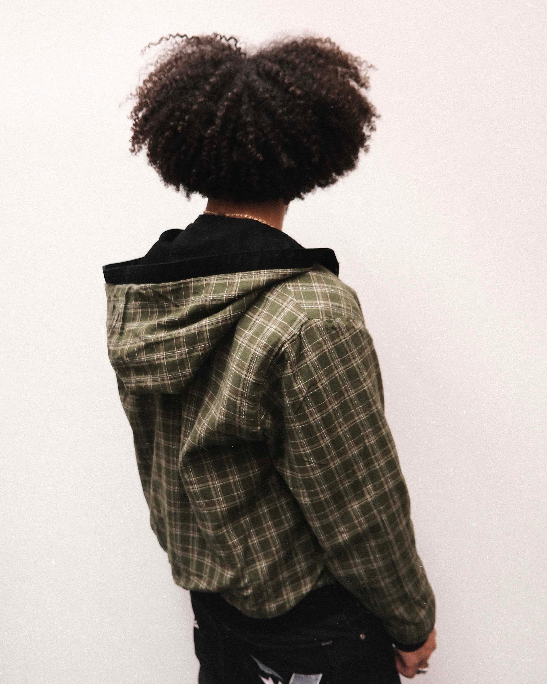 H.D « LA BRAD » DENIM AND PLAID HOODED JACKET