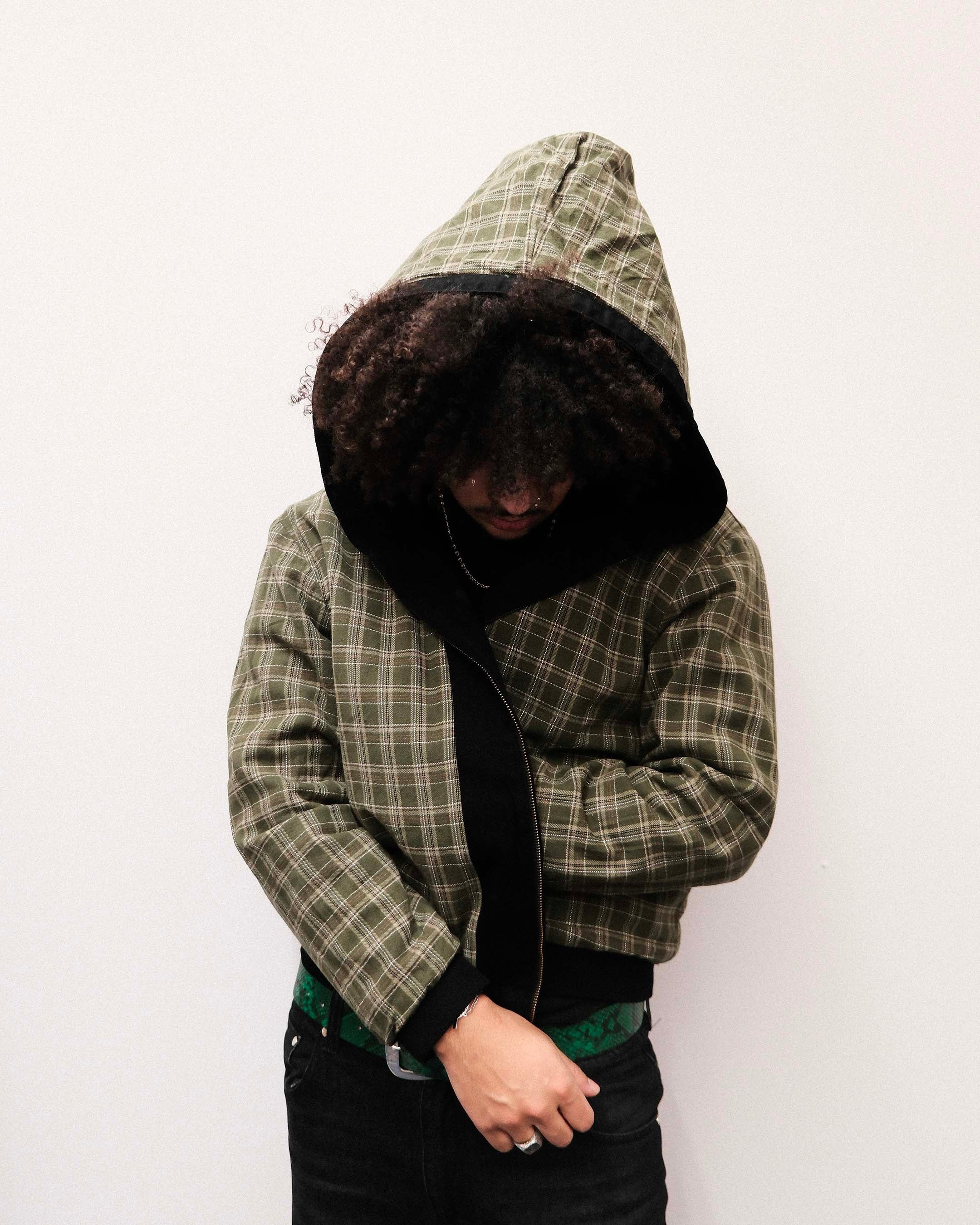 H.D « LA BRAD » DENIM AND PLAID HOODED JACKET