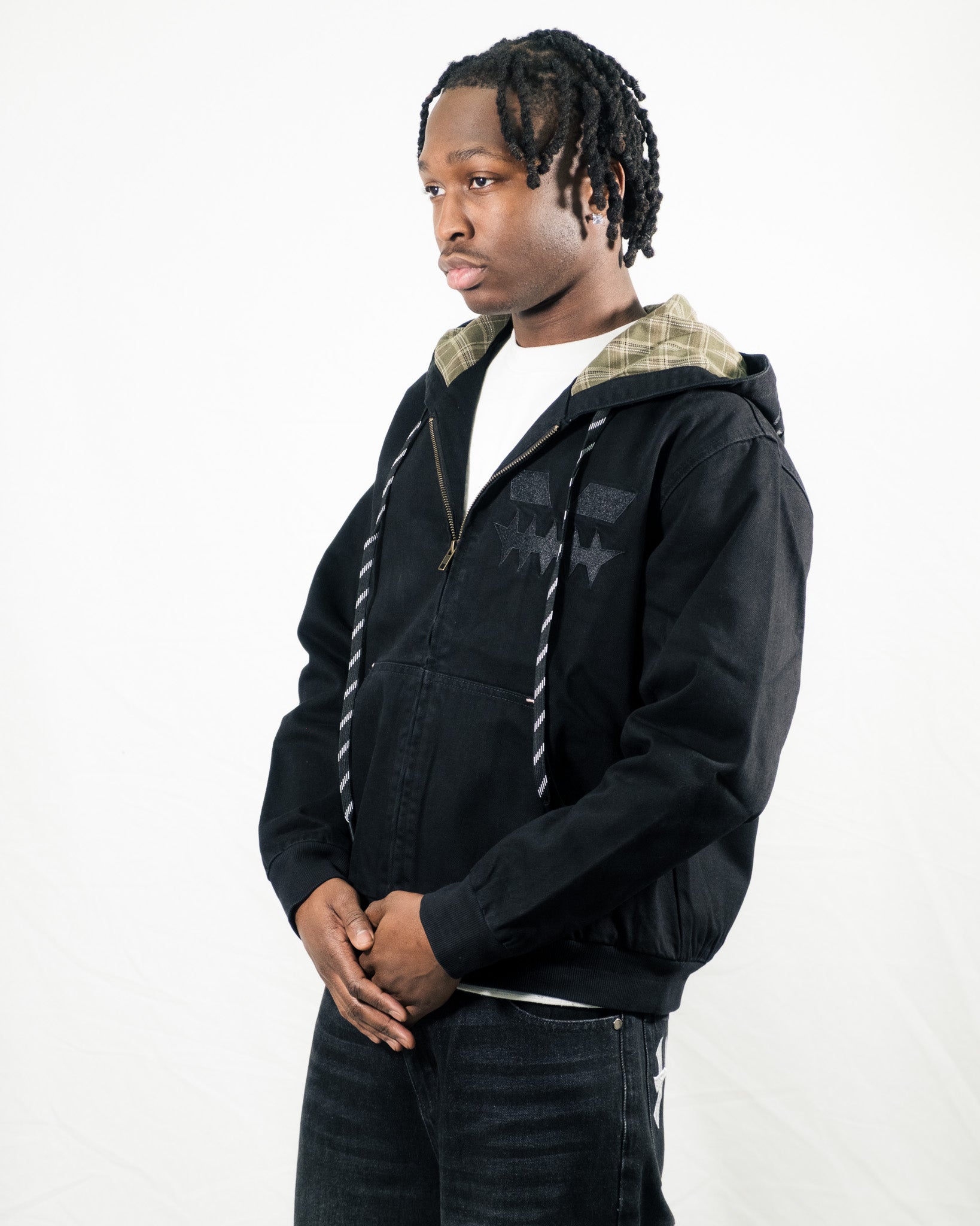 H.D « LA BRAD » DENIM AND PLAID HOODED JACKET