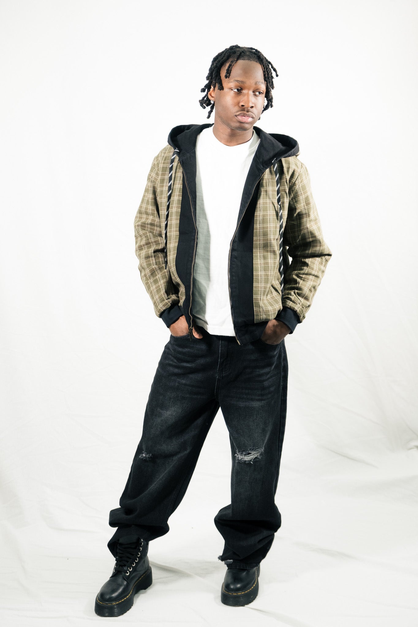 H.D « LA BRAD » DENIM AND PLAID HOODED JACKET