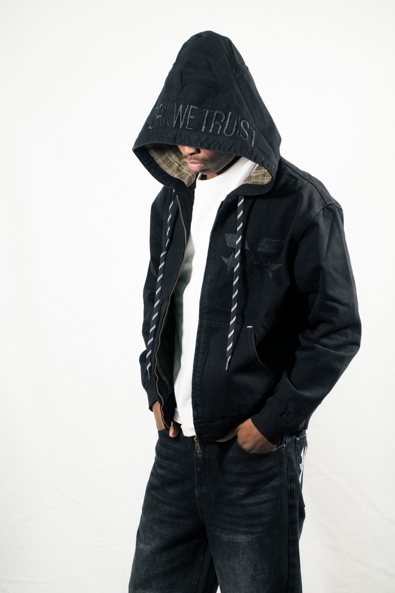 H.D « LA BRAD » DENIM AND PLAID HOODED JACKET