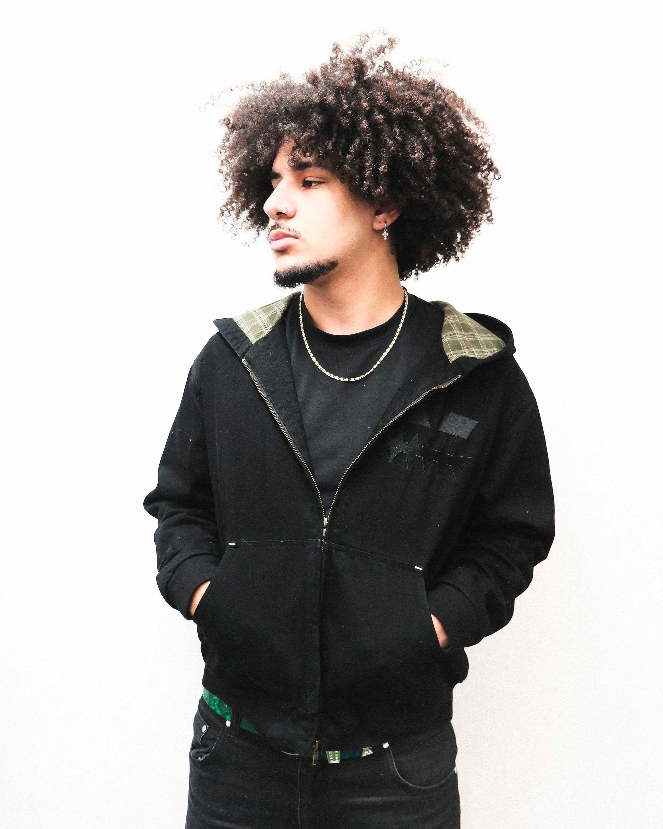 H.D « LA BRAD » DENIM AND PLAID HOODED JACKET