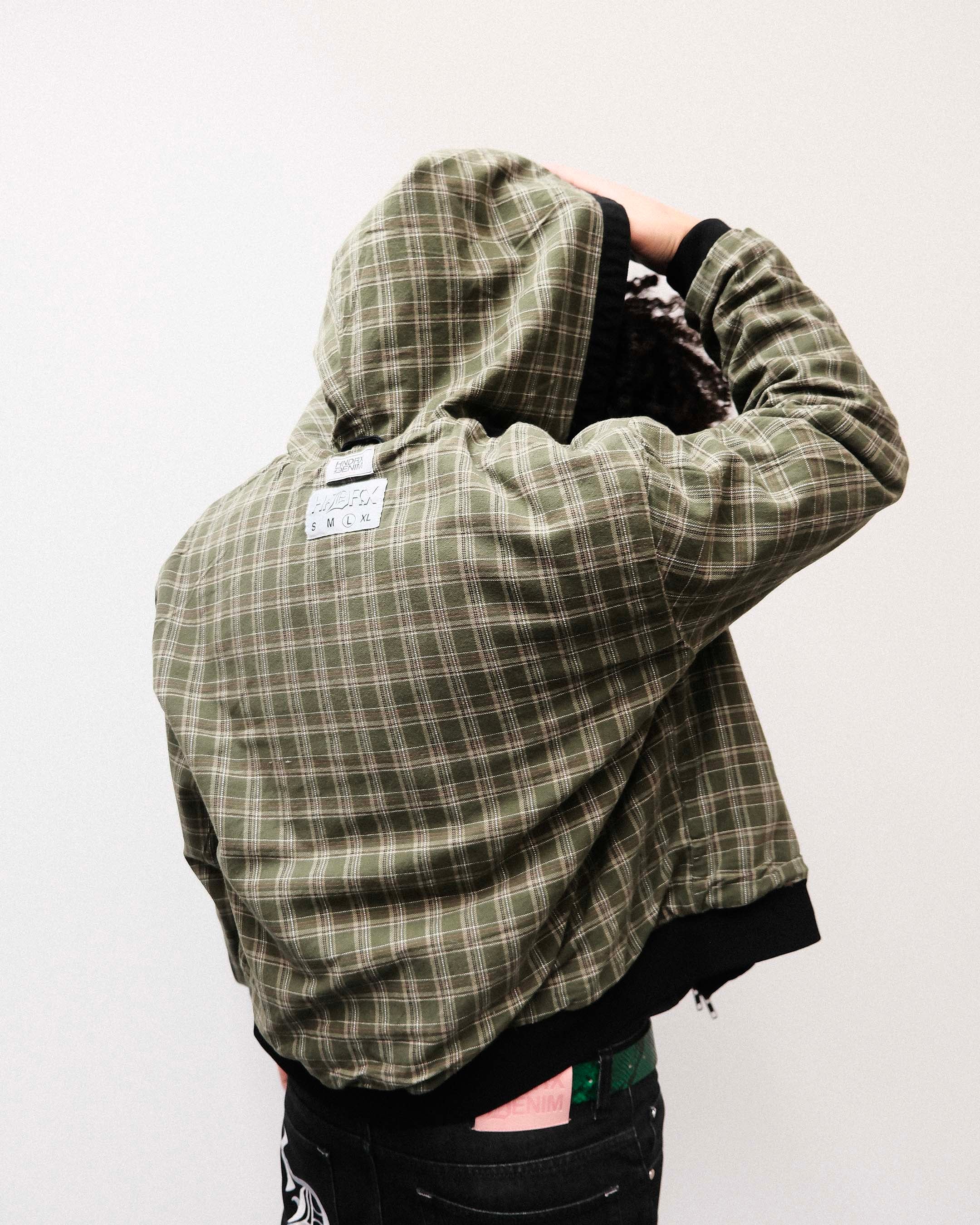 H.D « LA BRAD » DENIM AND PLAID HOODED JACKET