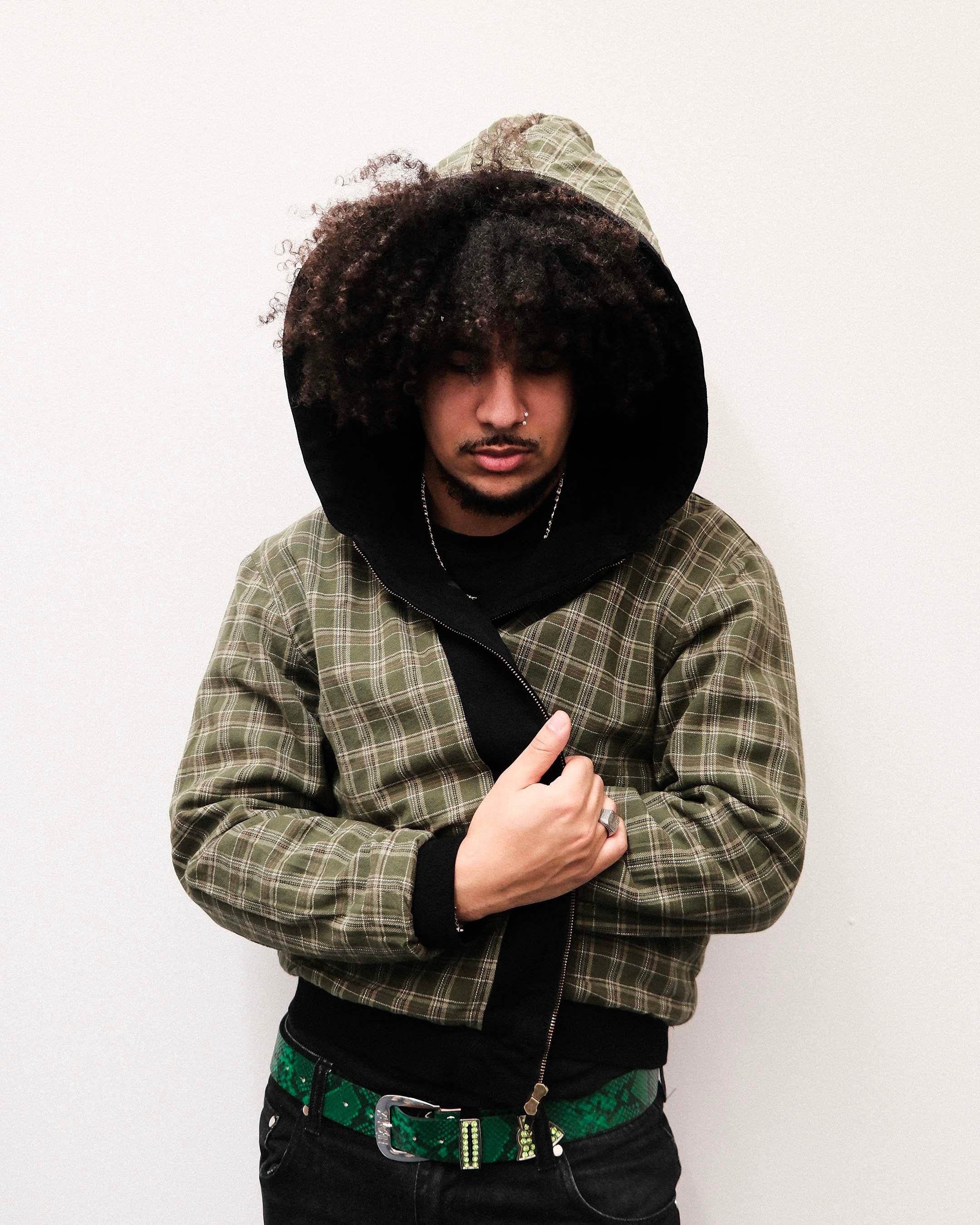 H.D « LA BRAD » DENIM AND PLAID HOODED JACKET