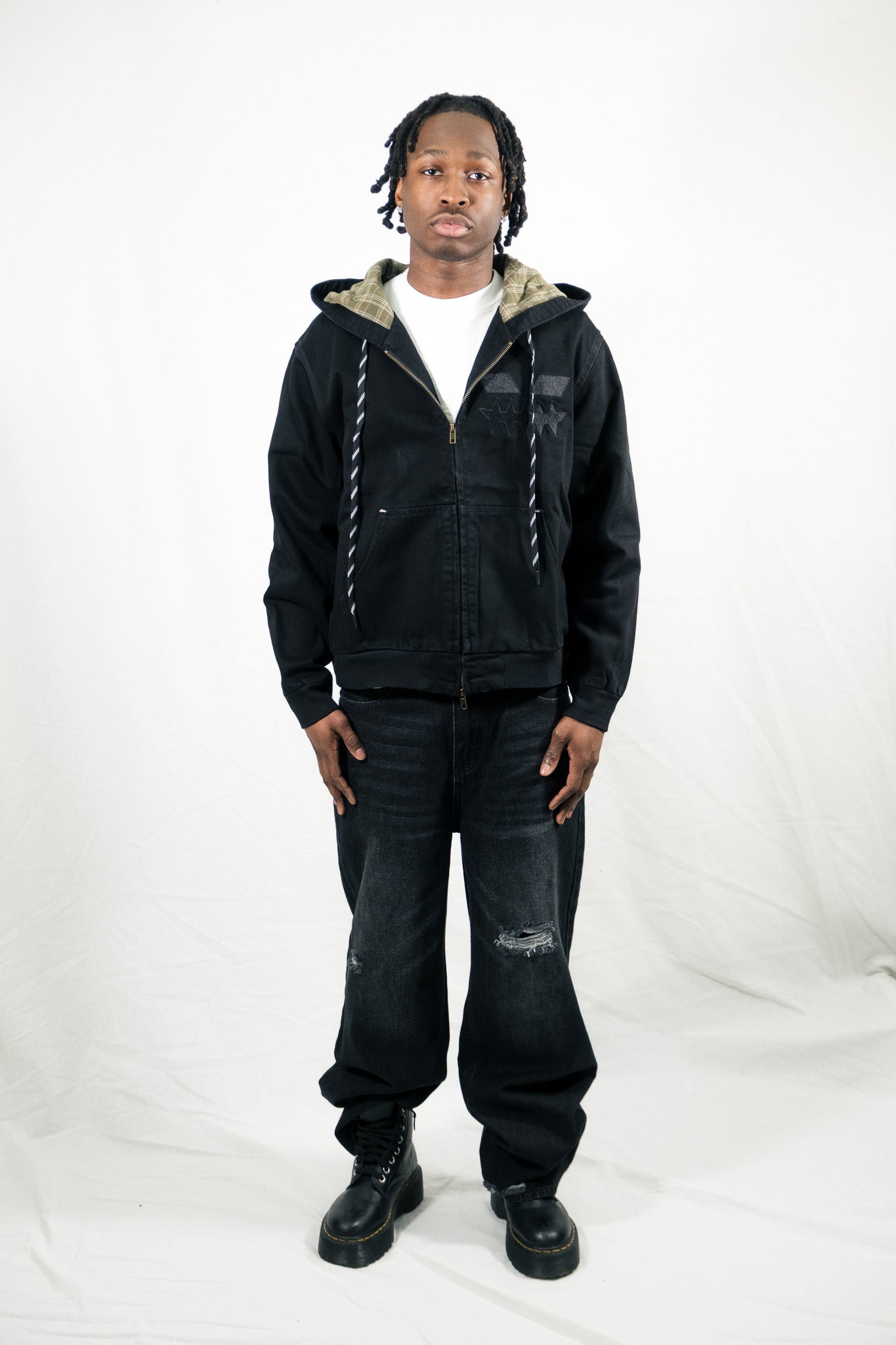 H.D « LA BRAD » DENIM AND PLAID HOODED JACKET